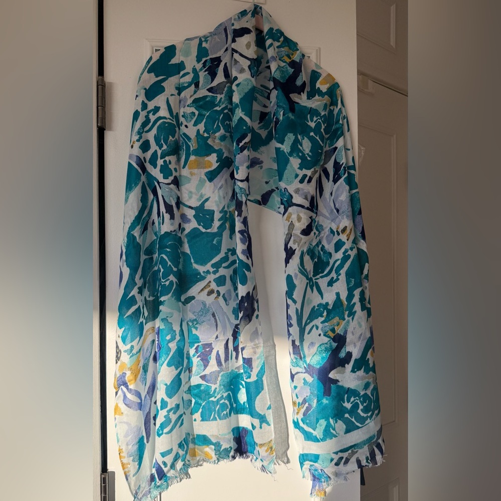 Abstract Shades of Blue and on White Scarf